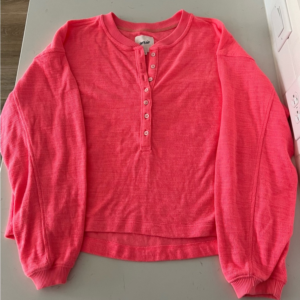 Aerie Pink Henley Button Long Sleeve Top - Picture 4 of 5